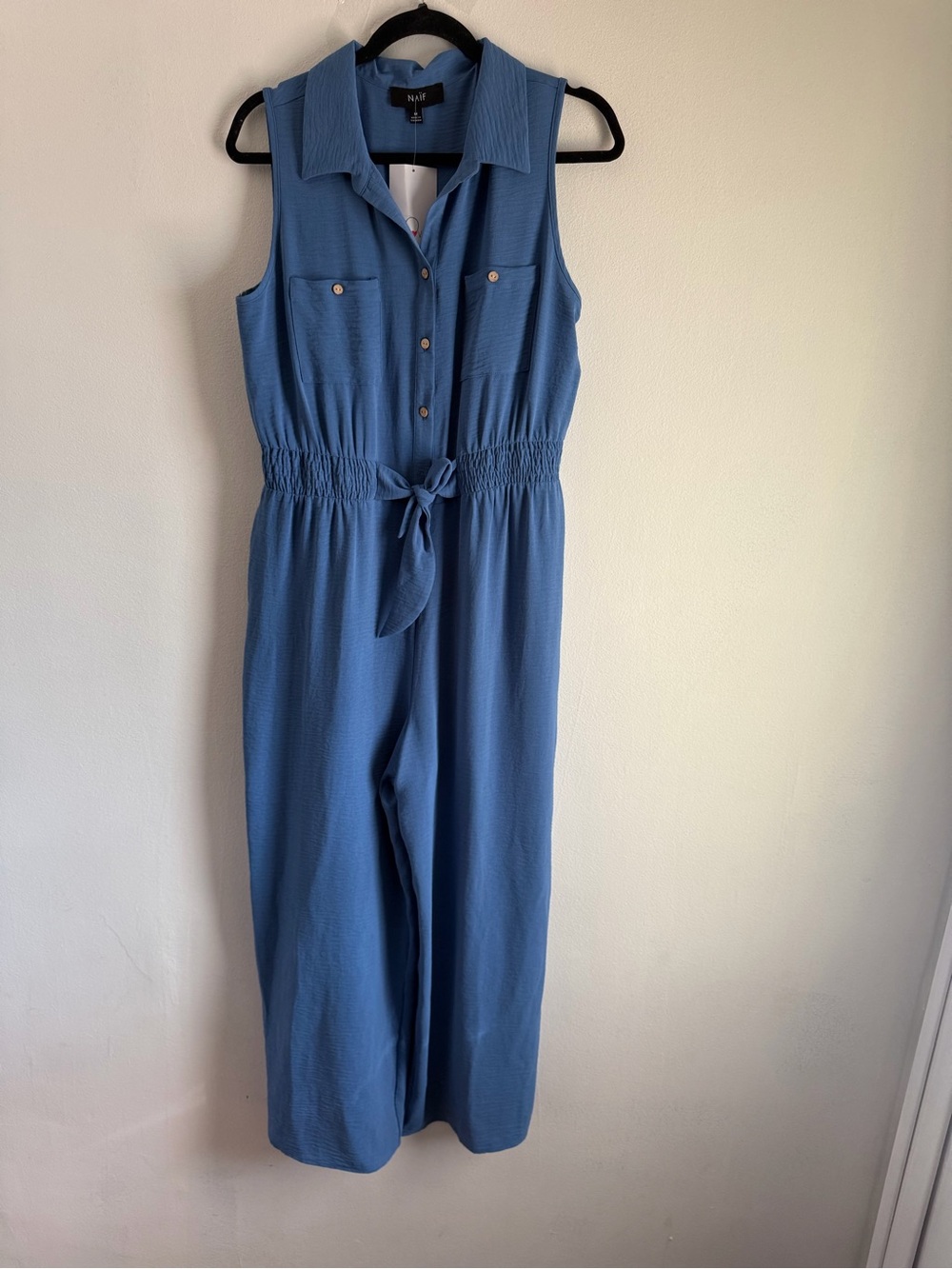 Sleeveless Blue Tie-Waist Jumpsuit